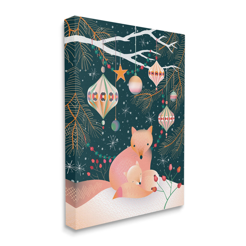 «Winter Foxes Beneath Tree» par Verbrugge, reproduction sur toile tendue, H 30 po x l 24 po x P 1,5 po