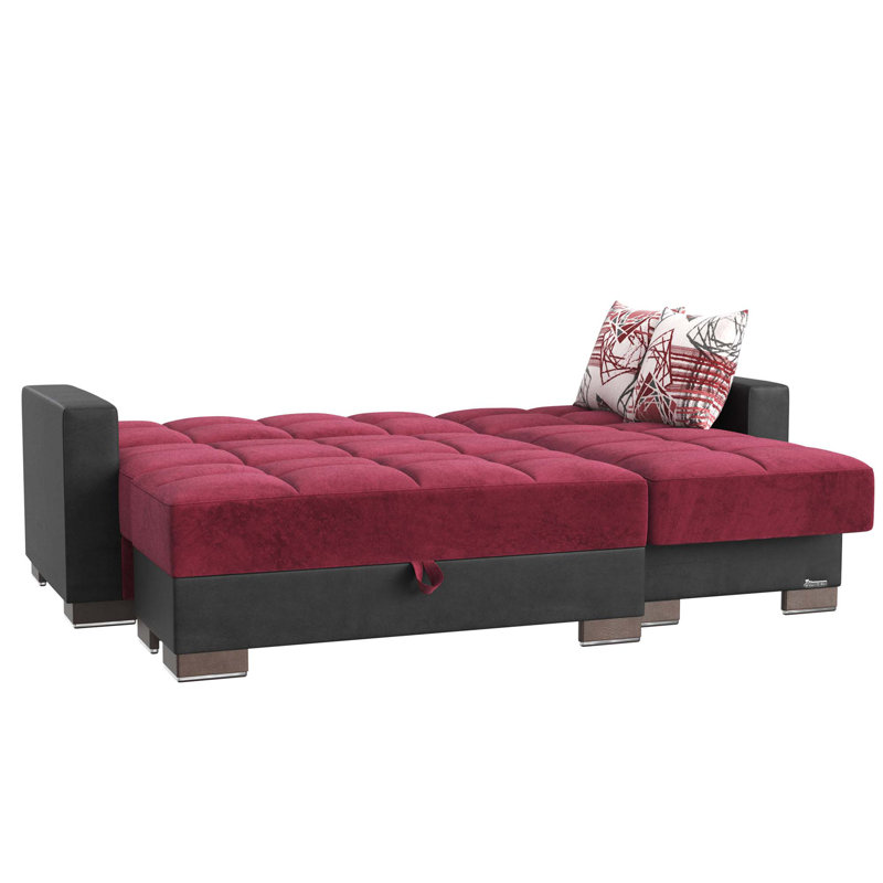 Chaise longue rembourrée convertible avec rangement, Microfibre / microsuède bourgogne