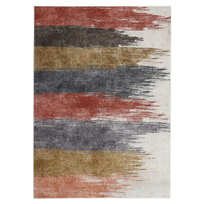 Modern Washable Area Rug - Soft Low-Pile Distressed Indoor Carpet - Rubber Backing - Perfect for Living Room, Bedroom, Home Office