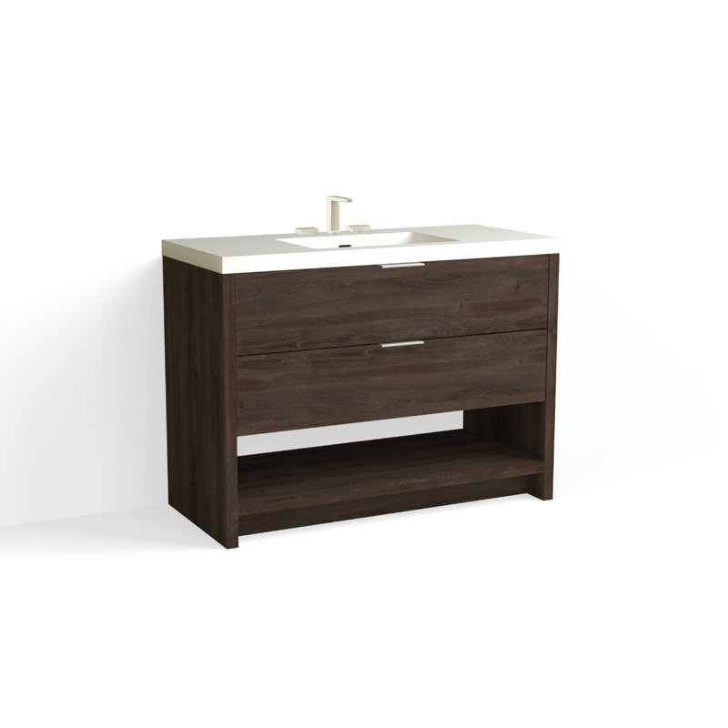 Vue 48" W Freestanding Single Bathroom Vanity, Matte White/8" Widespread, Polished Nickel, Biondo