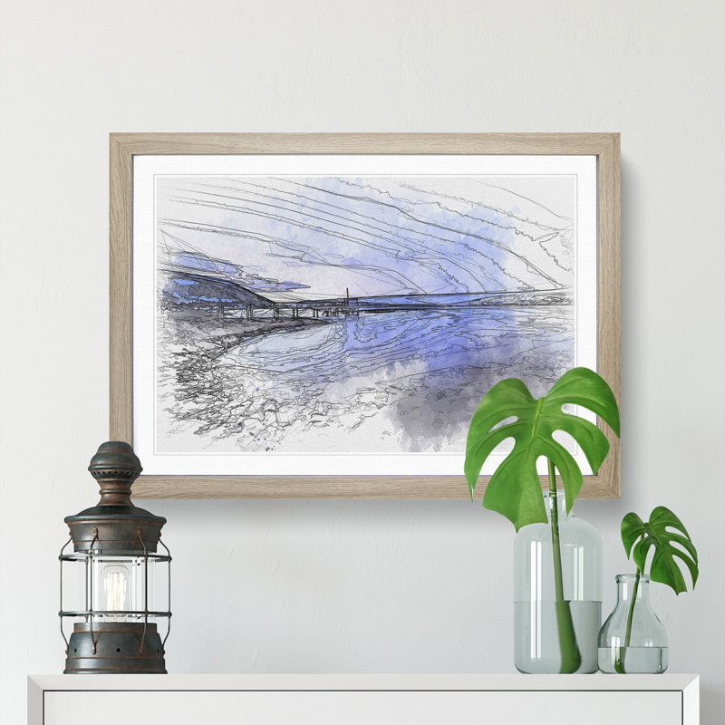 Blue Lake in Iceland - Picture Frame Graphic Art Print, Oak Framed, 62cm H x 87cm W x 2cm D