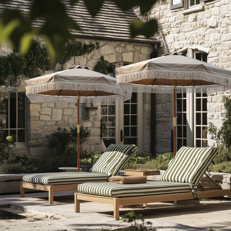 Parasol raffiné décontracté en bois massif de 7 pi Boho pour hôtel de charme, salon Vineyard Estate, spa bien-être - rustique bohémien, brun clair moka