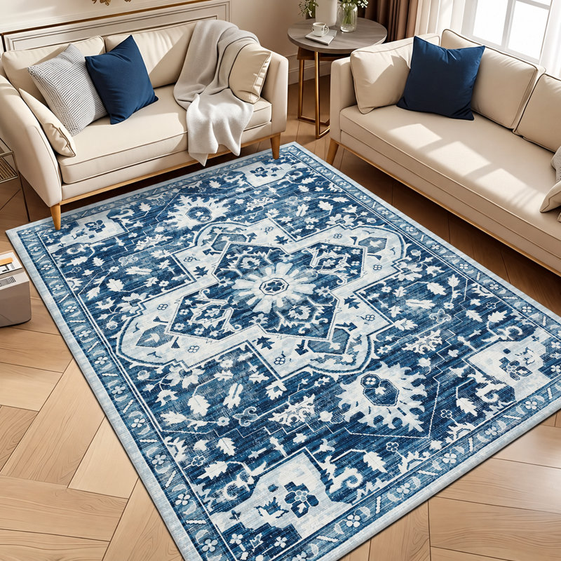 Aspire Homeware Blue Vintage Medallion Area Rug, Rectangle 160 x 230 cm