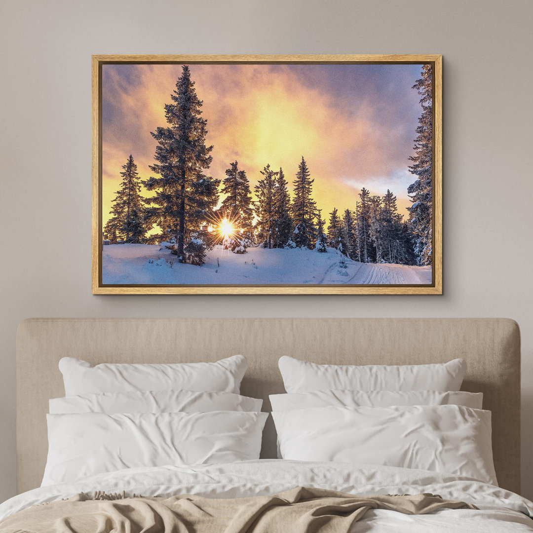 Winter " Sunset Pine Tree Snow Forest Nature Landscape Pictures Large Framed Canvas Print Wall Art IDEA4WALL Overall 
