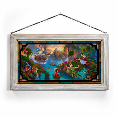 SGA PETER PAN'S NEVER LAND 13X23 :KINK ; STAINED GLASS ART WHITEWASH FRAMED
