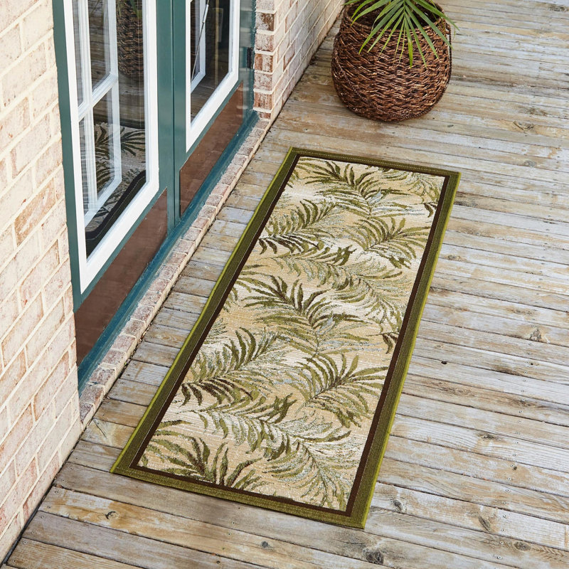 Green Keukenhof Indoor/Outdoor Botanical Rug, Runner 2' x 6'