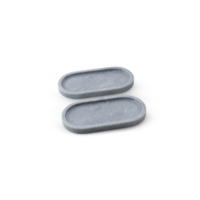Elegant Bathroom Tray Set (2 Pieces), 100% Sicily Lila Marble, 9.8 x 4.7 x 0.8 inches | Stylish Grey Design, Perfect for Organizing Toiletries & Enhancing Decor | Durable & Easy to Clean for Modern Bathrooms