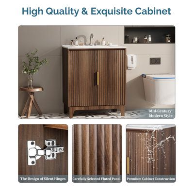 Tablette de meuble-lavabo 30 po en noyer sans lavabo supérieur