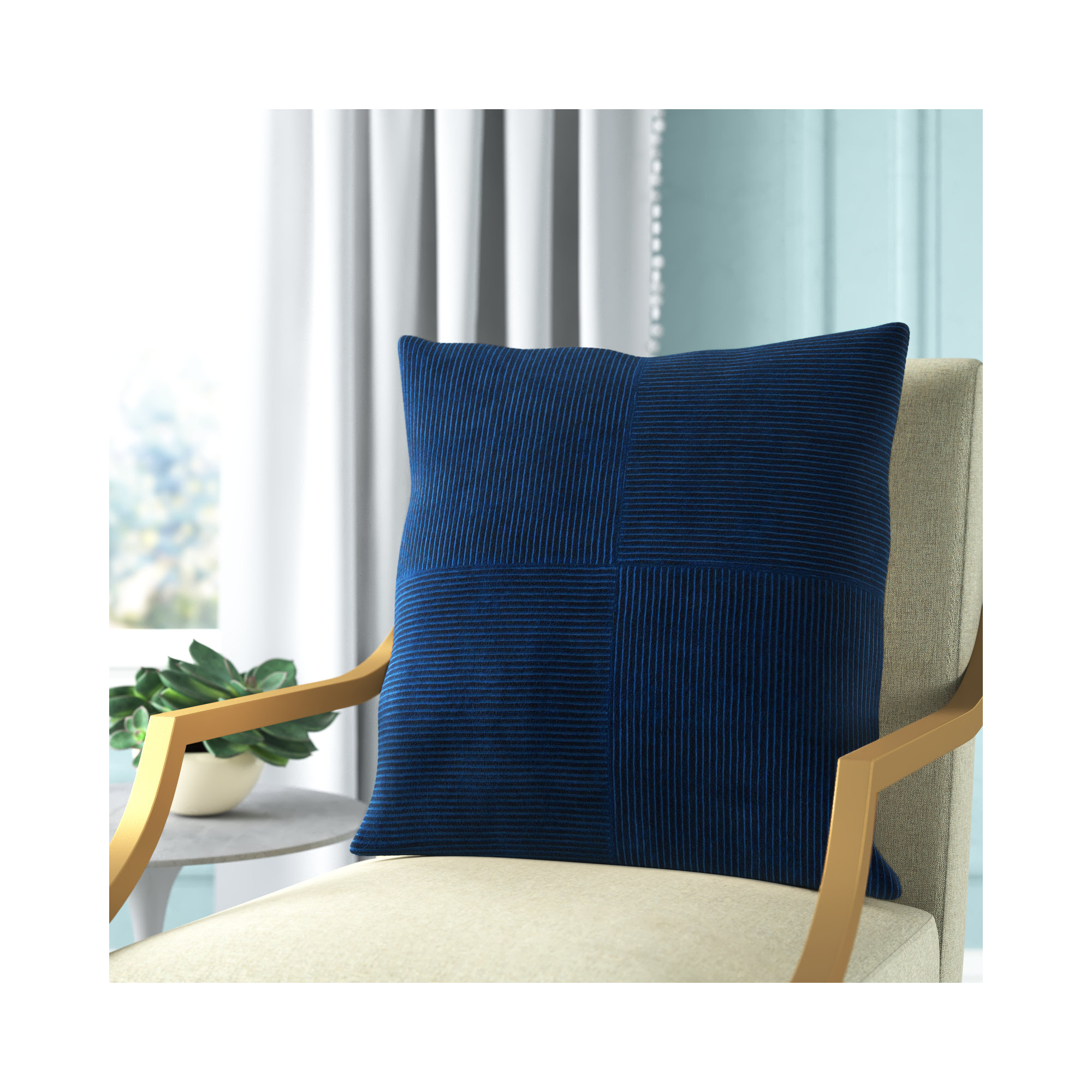 Selma Cotton Throw Pillow, 18" x 18", Navy