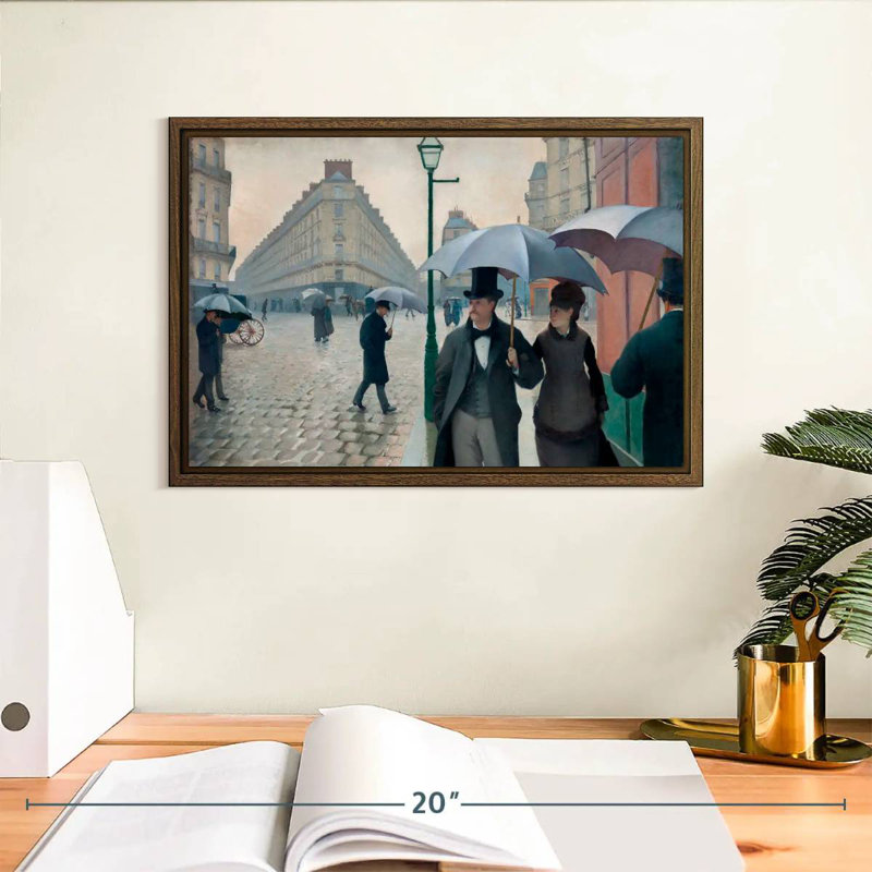Paris, Paris, jour de pluie 1877, 13 po x 9 po, Cadre flottant noyer