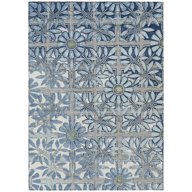 Machine Washable Indoor/Outdoor Chantille ACN2775 Floral Rug, Sky, 8' x 10'