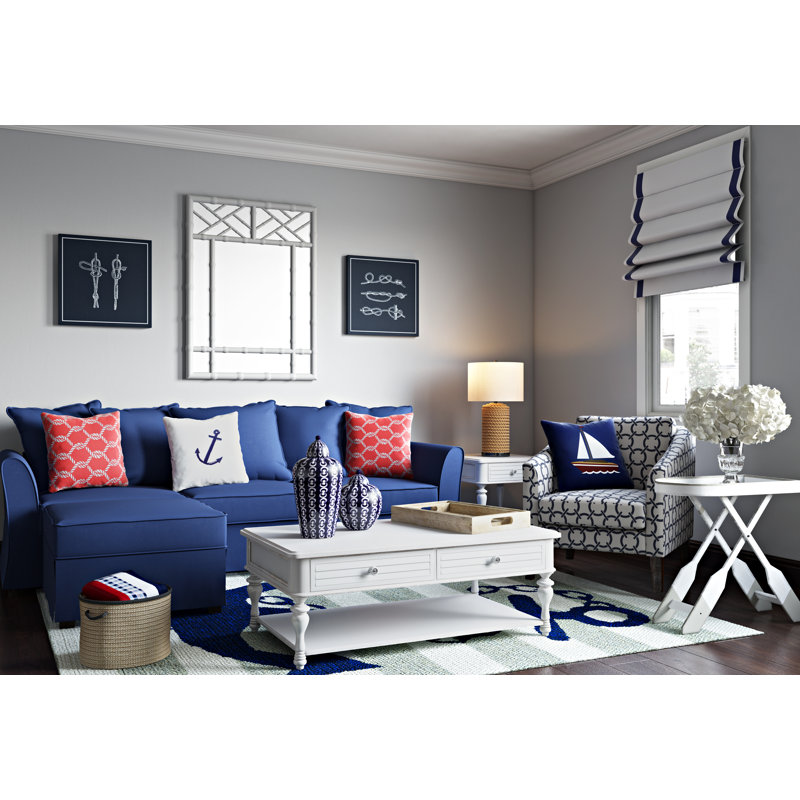 Canapé modulaire réversible avec repose-pieds Azucena, Bleu nautique