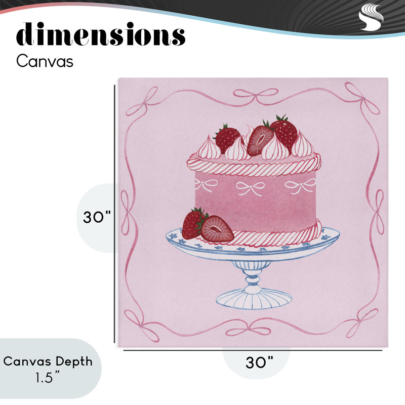 Toile rose avec gâteau aux fraises, design de Grace Popp, H 30 po x l 30 po