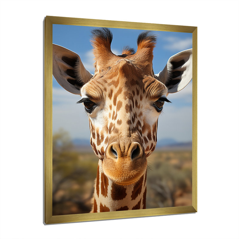 «Blue Giraffe Portrait I», reproduction d'art sur toile, H 20 po x l 12 po x P 1 po, Encadrement doré