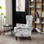 Fauteuil rembourré floral bleu avec structure en pin et courbé pour le confort de la chambre à coucher