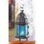 Lanterne de style marocain en verre bleu | Bougie suspendue en fer-1043189383