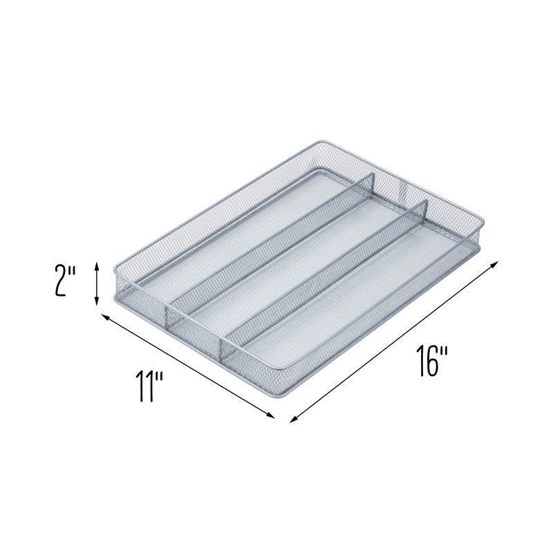 Silver Steel Mesh 3-Compartment Cutlery Tray Organizer