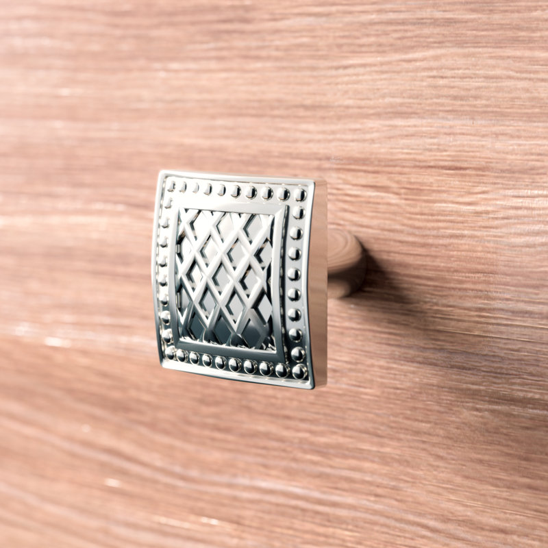 Polished Nickel Square Knob with Intricate Detailing