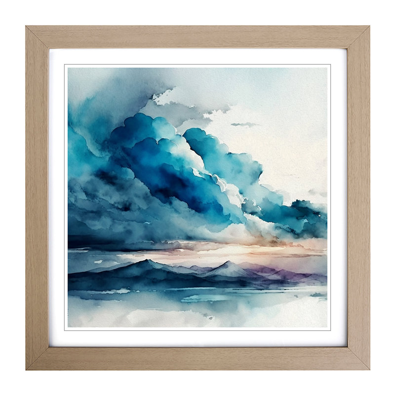 Cloudy Sky Watercolour No.2 - Framed Print, Oak