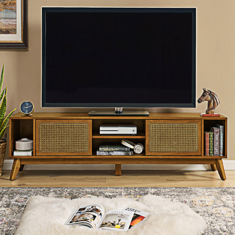 TV Stand Entertainment Cabinet Media Console, Walnut Brown