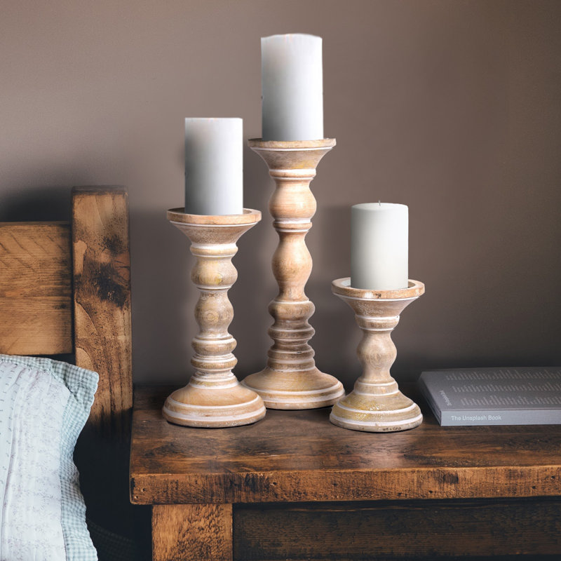 Willow Candleholders in Whitewash, Set of 3