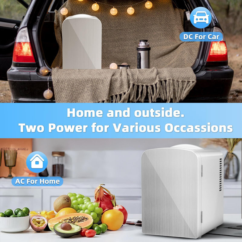 Mini réfrigérateur personnel indispensable de 4 litres! Porte en acier inoxydable, 12 V CA / CC, rafraîchir les soins de la peau et les boissons