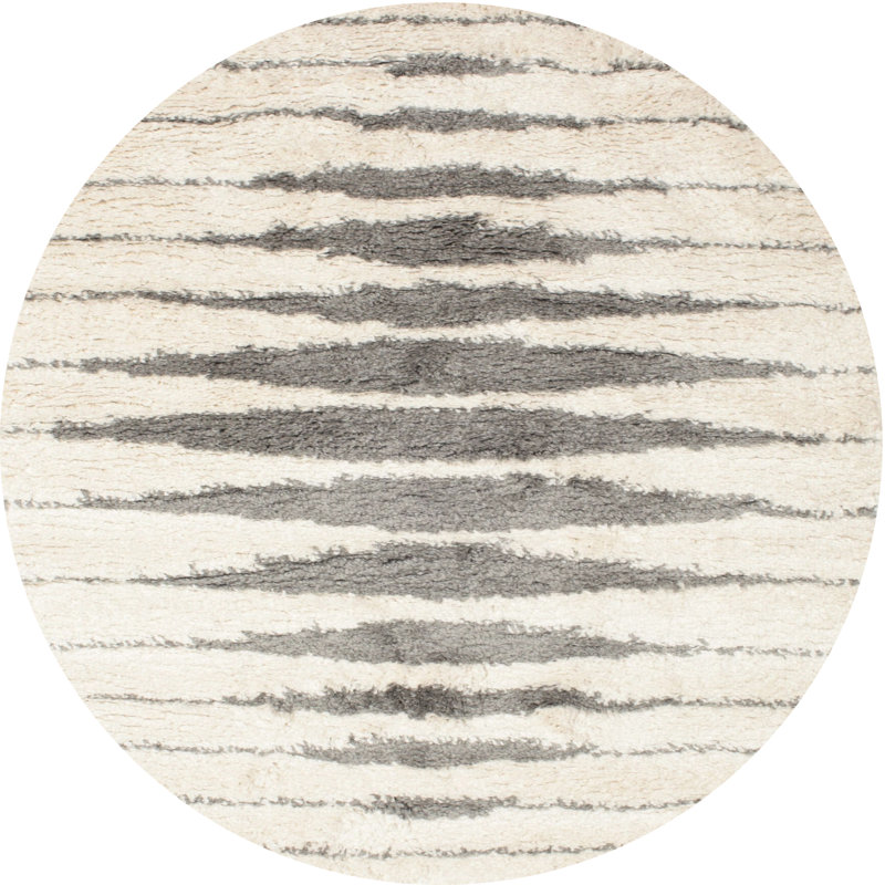 Tapis contemporain gris, Rond 5 pi