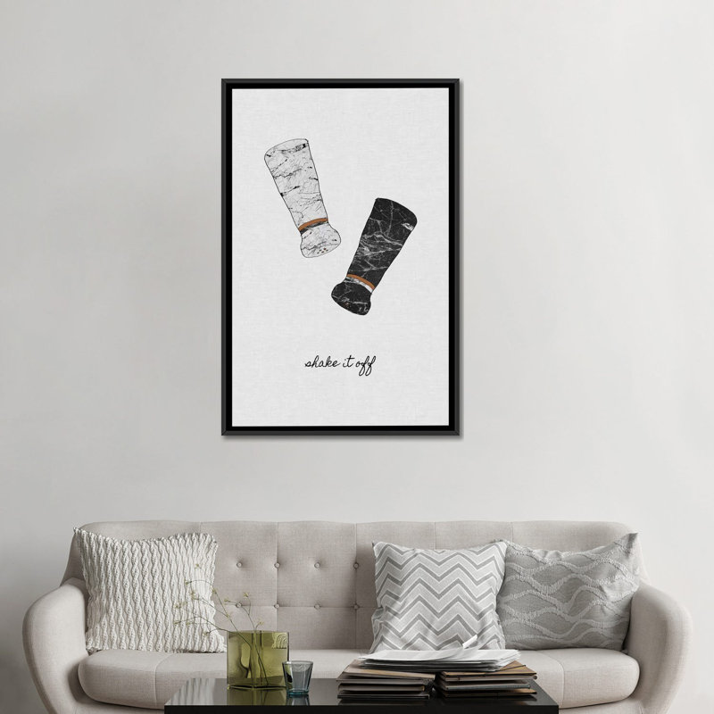 « secoue it off », impression sur toile, H 26 po x l 18 po x P 1,5 po, Toile avec cadre noir, Pas de tapis