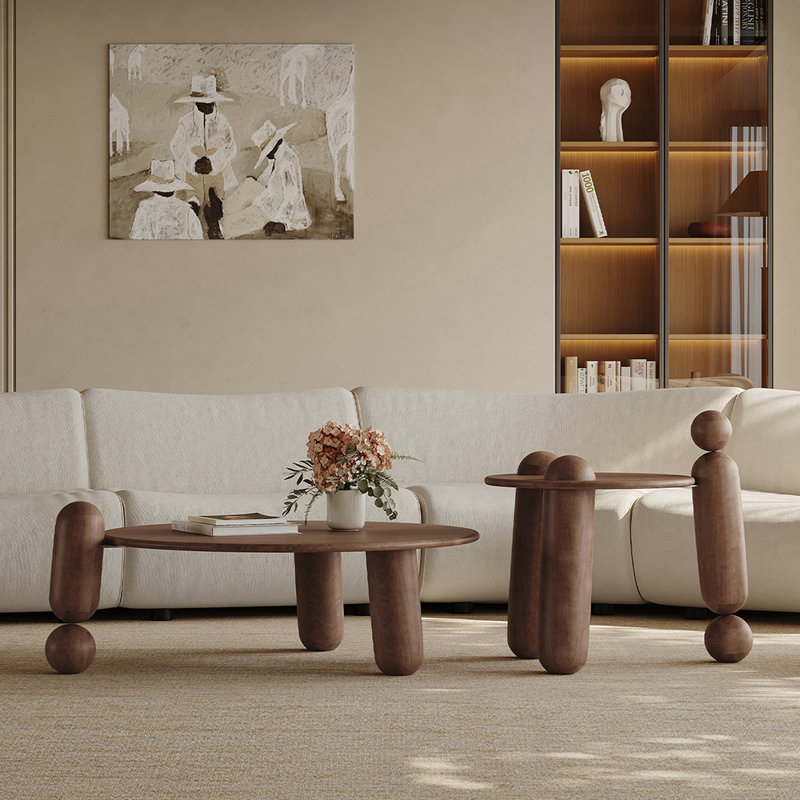 Table basse ronde en bois massif de style français