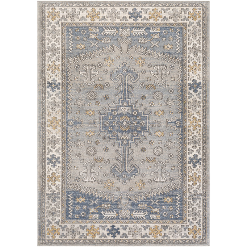 Tapis oriental gris / denim, Rectangle 5 pi 3 po x 7 pi 3 po