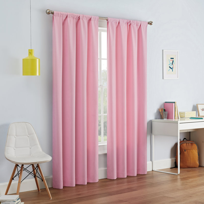 Eclipse Kendall Modern Blackout Thermal Rod Pocket Window Curtain, 42 In x 54 In, Insulating & Noise Reducing Curtains for Bedroom or Kids or Living Room (1 Panel), Room Darkening Window Treatment, Bouquet Pink