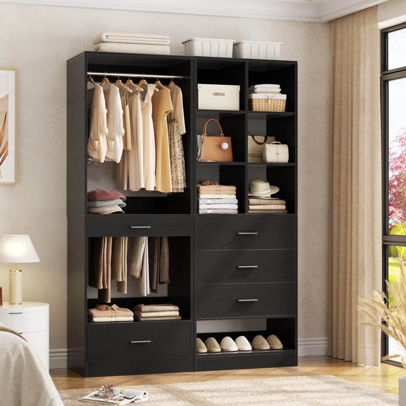 4-Drawer Freestanding Wardrobe Organizer With Hanging Rod & Storage - Walk-In Closet System For Bedroom, Black