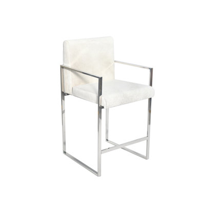 Chaise en acier inoxydable doré et cuir de vache