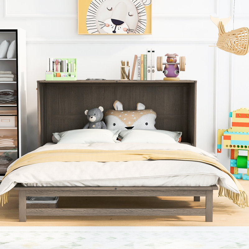 Grand lit antique gris avec charge - bois de pin massif et charge de construction, flair pour le bonheur durable