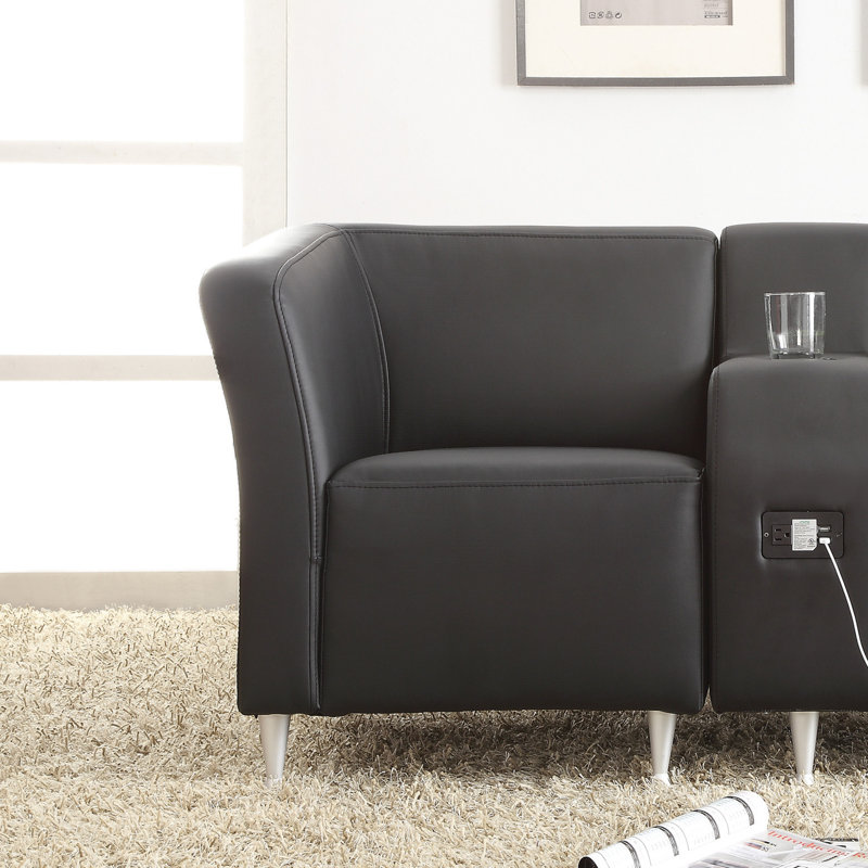 Chaise de réception l 30 po avec structure en métal, Noir, Cuir