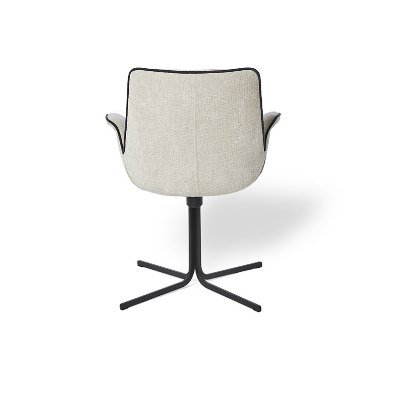 48cm H Boucle Upholstered Metal Armchair, Matte Black, Cream