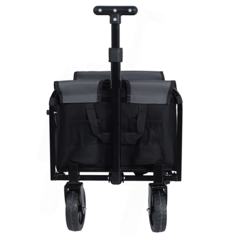 Chariot de camping pliable tout-en-un convertible: siège de banc, compartiment de rangement et attache pour chien incluse, noir / gris
