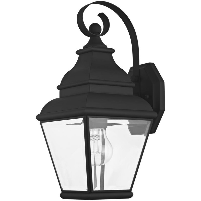 2 Light Outdoor Wall Lantern Pendant Lighting Fixture - Clear Water Glass Shade, Black