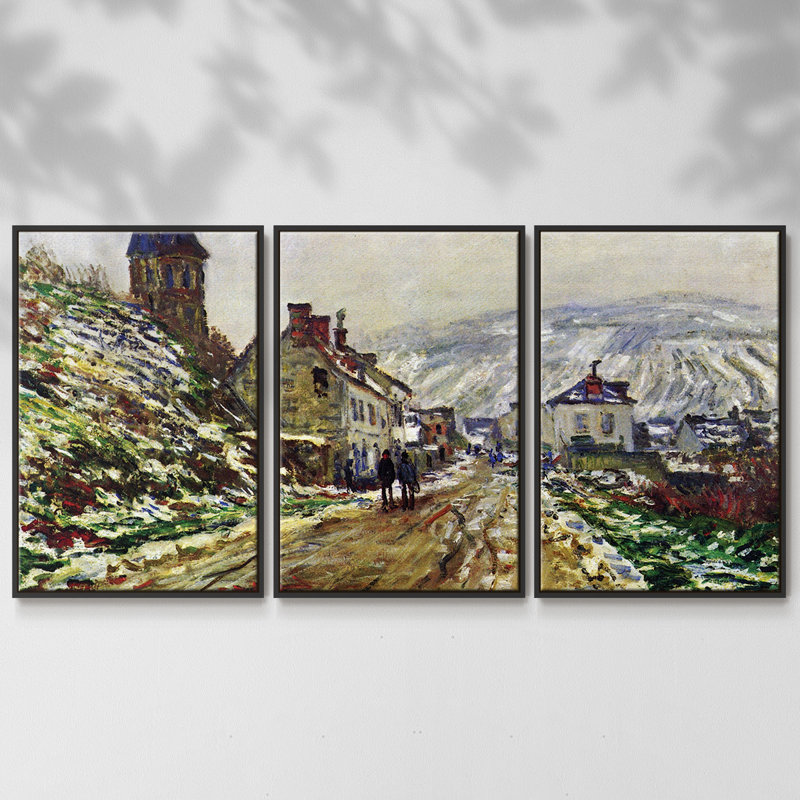 Monet, reproduction sur toile 3 pièces, H 36 po x l 75 po x P 2 po, Noir