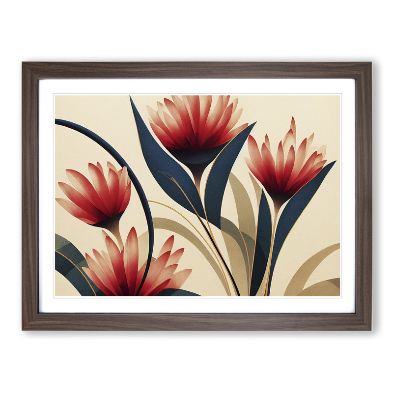 Serene Flowers Deco - Framed Print, 34cm H x 46cm W x 2cm D, Walnut