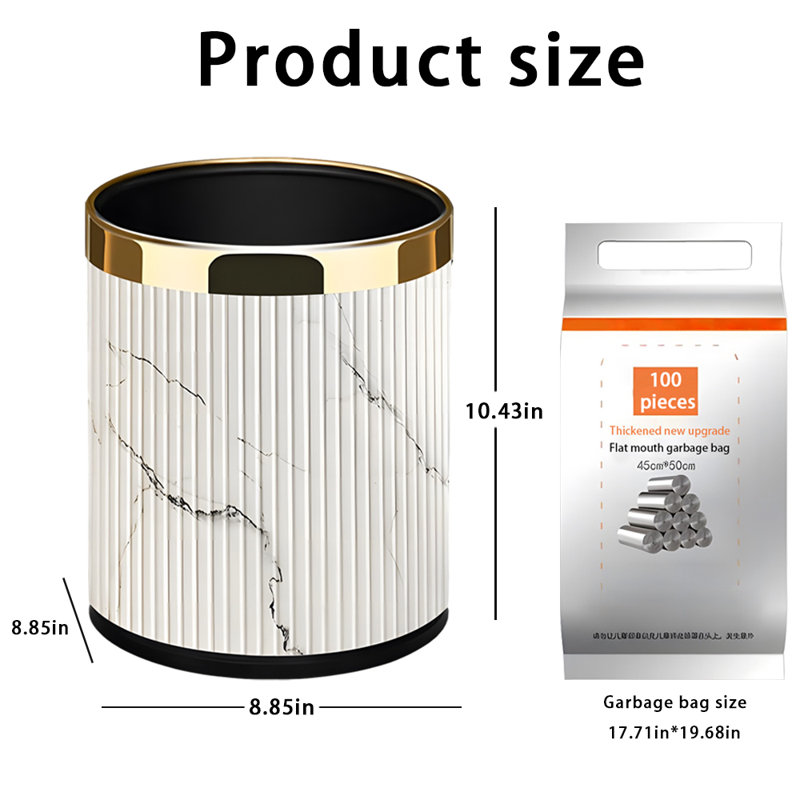 Poubelle ouverte 2,19 gallons, Blanc / doré