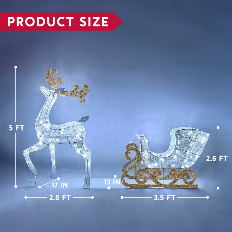 2 Piece Reindeer and Sleigh Lighted Display Set