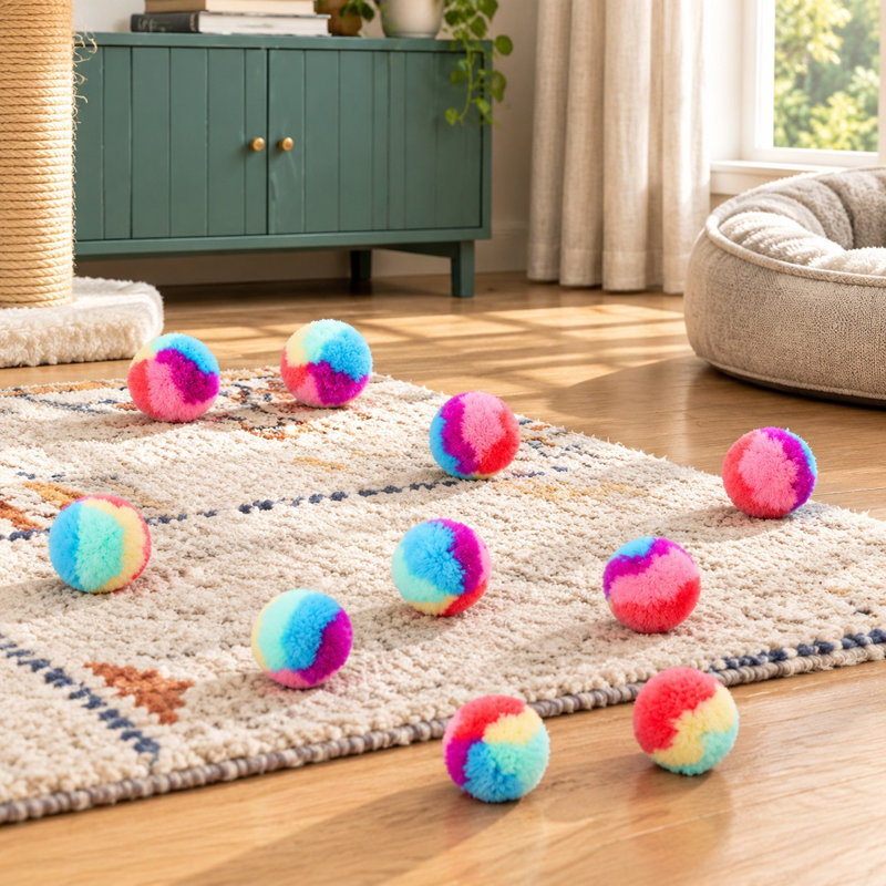 Ensemble de 30 balles en peluche arc-en-ciel pour chat, balles pompon douces et duveteuses de 3 cm pour le jeu et l'exercice des chatons