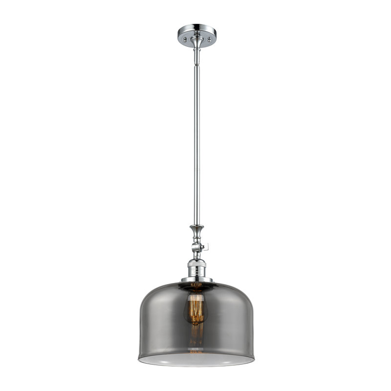 Hiers 1 - Light Single Pendant, Polished Chrome, Plated Smoke, 6 Watt Vinage LED Bulb