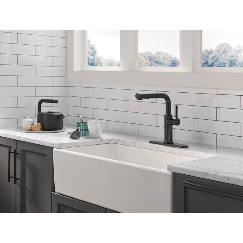 Daneri Pull-Out Sprayer Kitchen Faucet, Single Handle Kitchen Sink Faucet, Matte Black