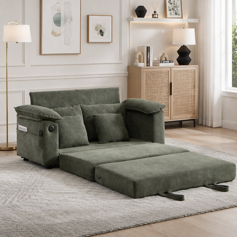 Canapé-lit futon convertible 3-en-1 de 58 pouces avec causeuse pliable avec canapé-lit escamotable, Green