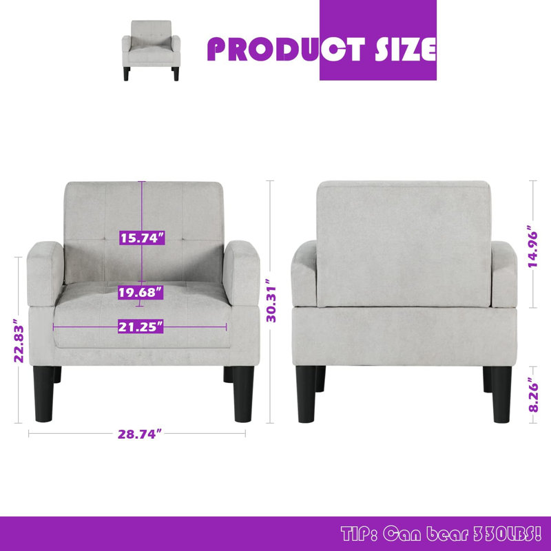 Britni Upholstered Armchair, Light Gray 100% Linen