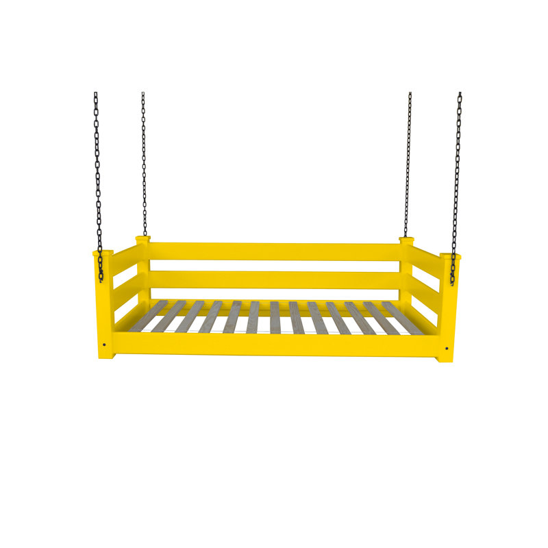 Lit de jour suspendu en bois massif Adrow, Simple, Jaune canari