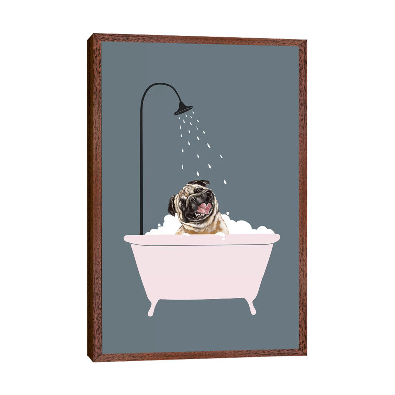Laughing Pug Enjoying Bubble Bath by Big Nose Work - Single Picture Frame Print on Canvas, 101.6 cm H x 66.04 cm W