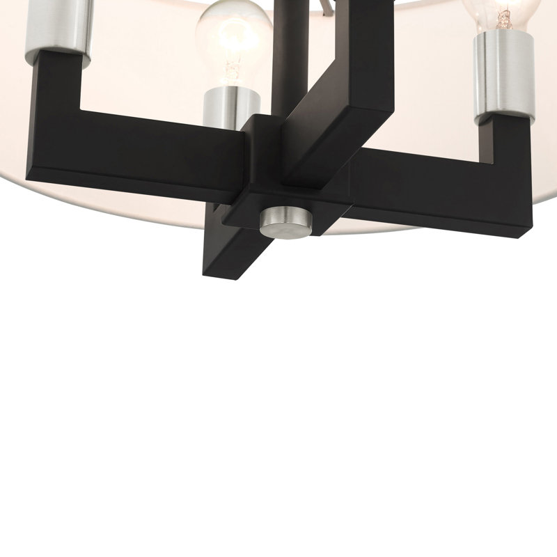 Lustre cylindrique à 4 lumières Litzy, Noir / nickel brossé